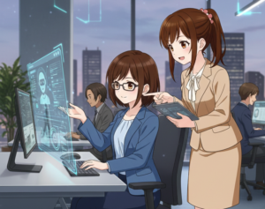 ITセクレタリィとAIセクレタリィが一緒に働いている様子